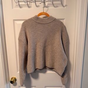 H&M Cropped Chunky Crewneck Sweater - Taupe Beige